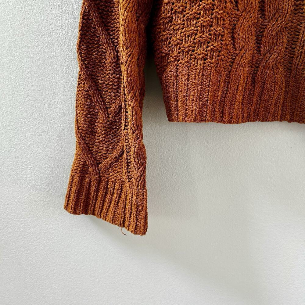 Pink Rose Brown Cable-Knit Pullover Sweater Crew Neck 100% Polyester Size L - Picture 3 of 9